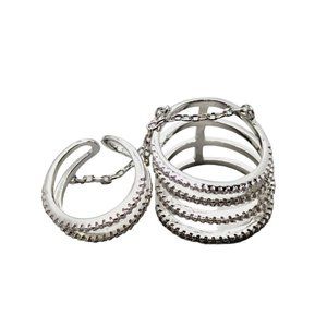 Vintage Rhodium Plated Rhinestone Double Ring (A1407)